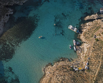 High angle view of rocks on beach