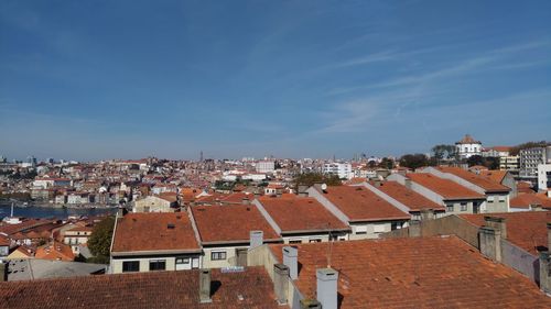 High angle view of townscape against sky