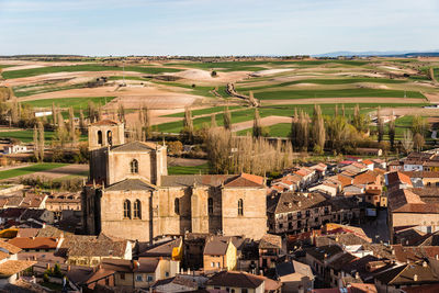 Panoramic view of an old castilian medieval town. penaranda de duero, spain