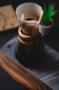 High angle view of coffee on table