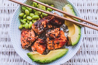 High angle view of vegetables in bowl. asian food, japanese food. 