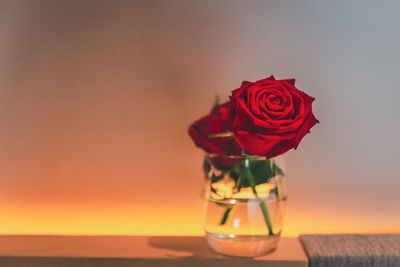 Close-up of rose bouquet on glass table