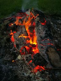 High angle view of bonfire