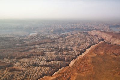 High angle view of dramatic landscape against sky