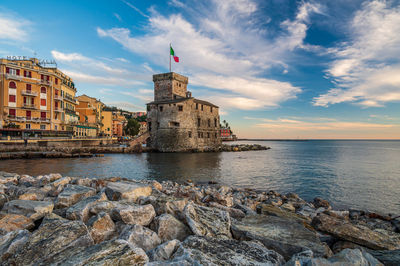 Ancient castle built on the bay of rapallo on the italian riviera