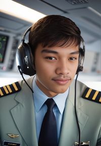 Portrait of young man wearing virtual reality