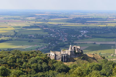 Aerial view of somloi var on mountain against landscape