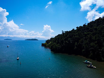 Scenic view of sea against blue sky