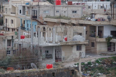 High angle view of buildings in city