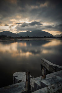 Scenic view of lake against sky during sunset