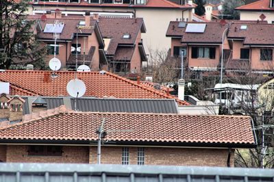 High angle view of buildings in city