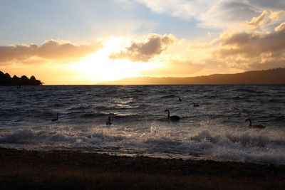 Scenic view of sea against sky during sunset
