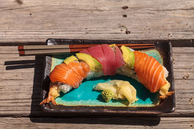 Close-up of sashimi in plate on table