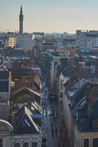 High angle view of buildings in city