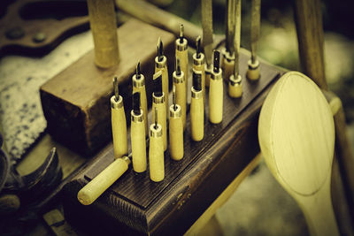 Close-up of wooden objects