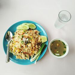 Directly above shot of breakfast served on table