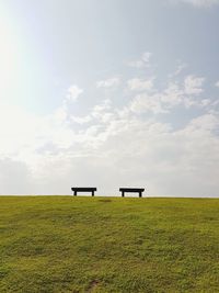 Scenic view of agricultural field against sky