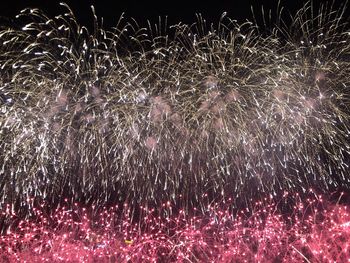 Low angle view of firework display at night