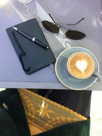 High angle view of coffee on table