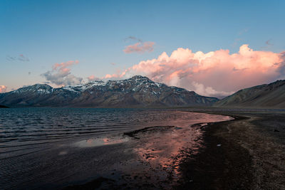 Diamond lagoon in mendoza argentina at andes mountain range