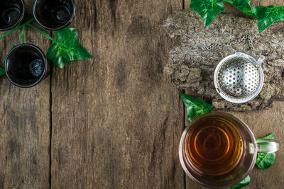 High angle view of drink on table