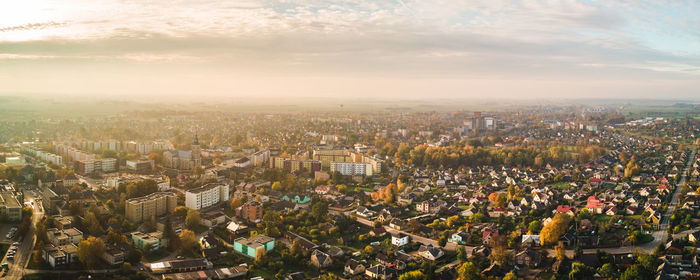 High angle view of city against sky