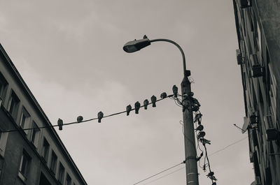 Low angle view of street light against sky