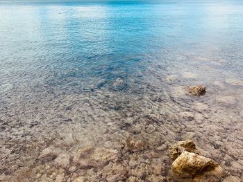 High angle view of rocks on beach