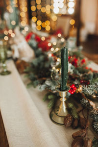 Close-up of christmas decoration on table
