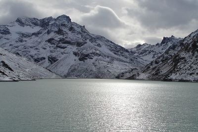 Scenic view of snowcapped mountains against sky