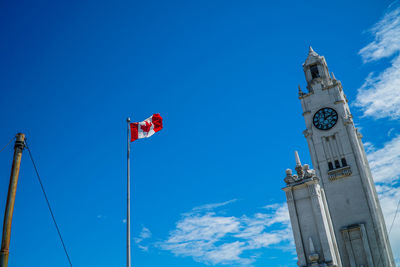 Low angle view of clock tower against sky