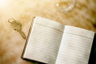 High angle view of book on table