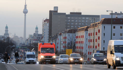 View of city street and buildings