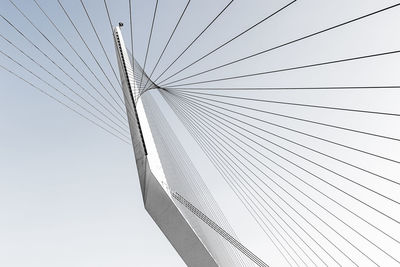 Low angle view of suspension bridge against clear sky