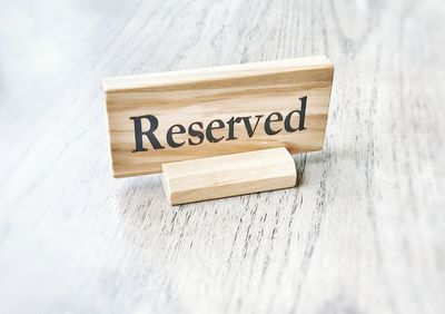 High angle view of reserved table
