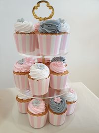 High angle view of cupcakes on table