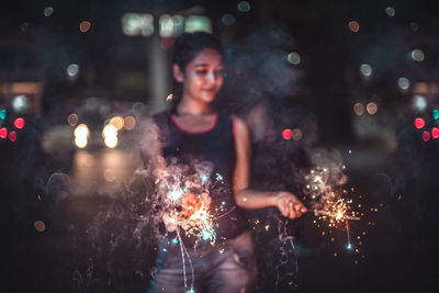 Reflection of woman in sky at night