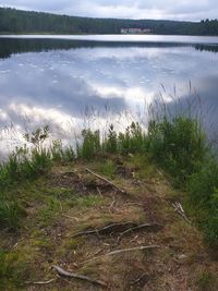 Scenic view of lake against sky