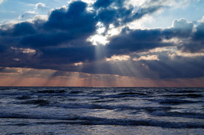 Scenic view of sea against cloudy sky