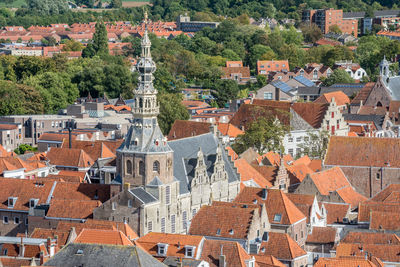 High angle view of buildings in town