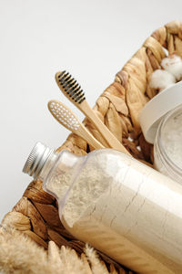 High angle view of coffee on table against white background