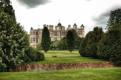 View of garden with buildings in background