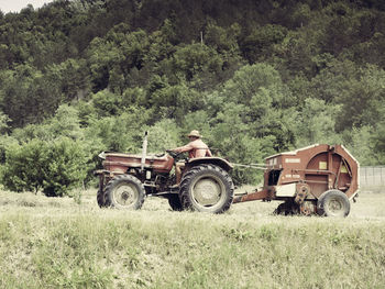 View of tractor on field