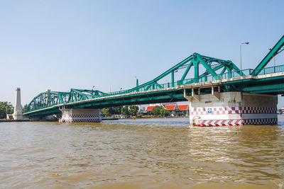 Low angle view of bridge over river against clear sky
