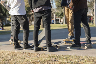 Low section of skateboarders group