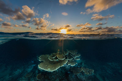 Scenic view of sea against sky at sunset