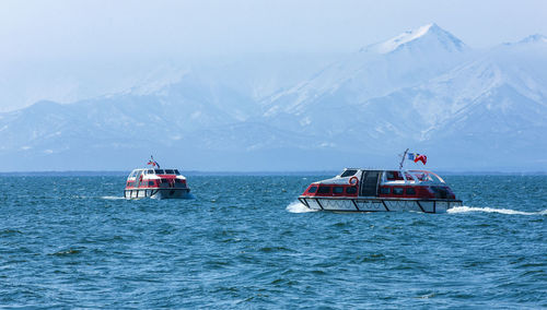 View of passenger ferry boat on kamchatka peninsula
