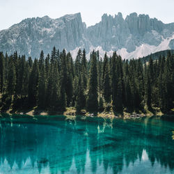 Scenic view of lake by mountains