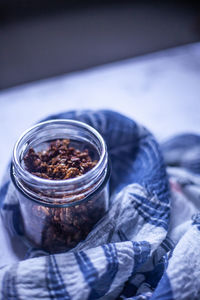 High angle view of drink on table