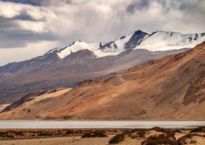 Scenic view of snowcapped mountains against sky